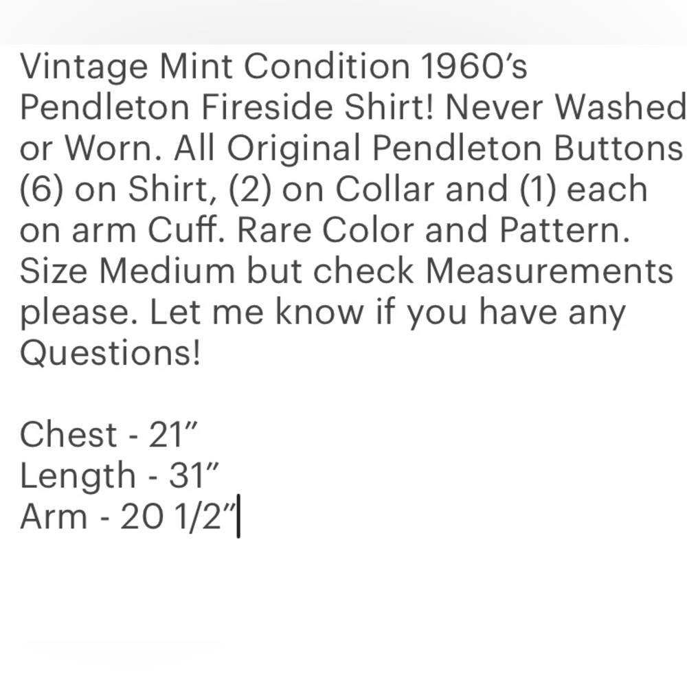 VTG 1960’s Rare Pendleton Fireside Button up Shirt! Size Medium. - Picture 12 of 12